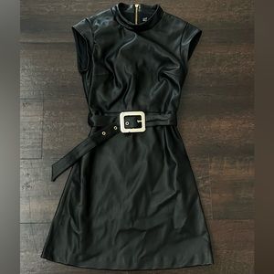 Zara Black Leather Dress with Removable Belt size XS